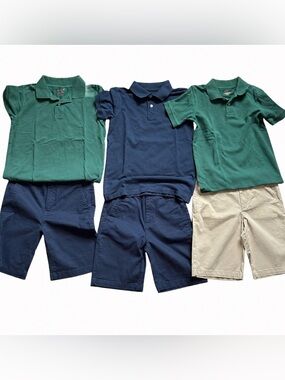Boys Polo Shorts Bundle Lot of 6 Navy Green Tan Casual School Uniform XL